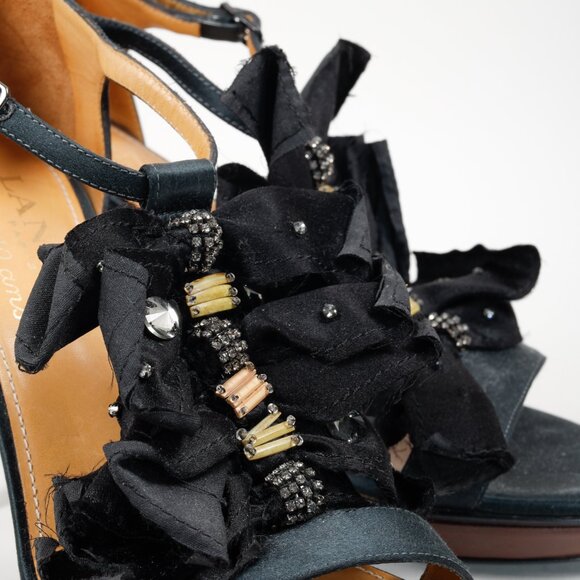 Lanvin Green Satin Bow Accents Heeled Sandals - Picture 7 of 10